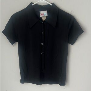 Y2K Vtg Hot Ice Black Short Sleeve Grubge Button Down Shirt Sz Med 🔲